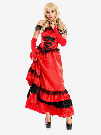 フラメンコ 衣装 レッド ダンス 衣装 ドレス チョーカー グローブ 大人用 ポリエステル コスチューム 社交ダンス ハロウィン イベント パーティー 団体服 ベリーダンス 衣装