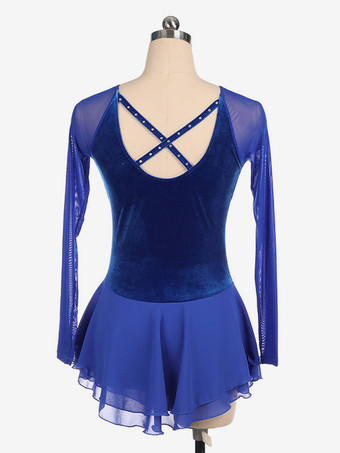 スケートドレスブルー韓国ビロード長袖ダンス衣装