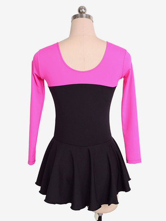 スケートドレスローズポリエステル長袖ツートンカラーのダンス衣装