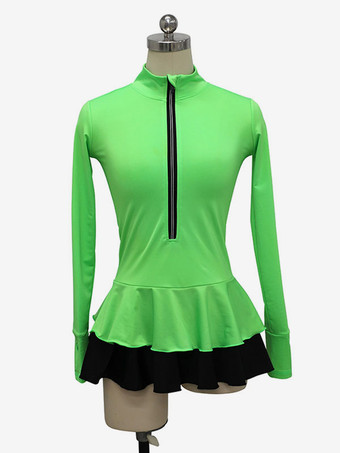 グラスグリーンスケートドレスピンクポリエステルツートンダンスのコスチューム