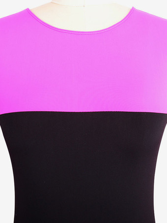 スケートドレスローズポリエステル長袖ツートンカラーのダンス衣装