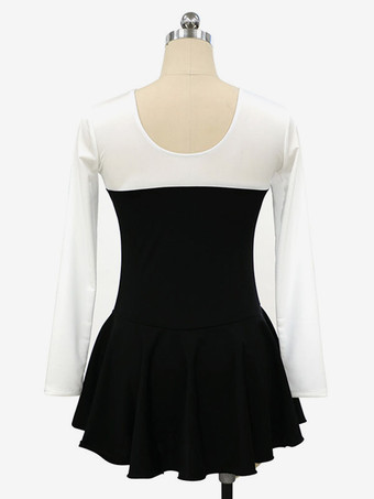 スケートドレスローズポリエステル長袖ツートンカラーのダンス衣装
