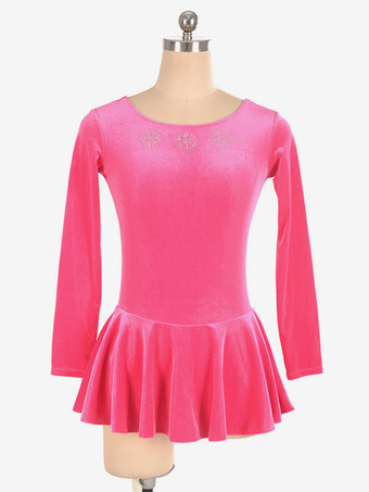 ローズレッドスケートドレス黒韓国ベルベット長袖ダンス衣装