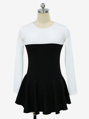 ホワイト スケートドレスローズポリエステル長袖ツートンカラーのダンス衣装