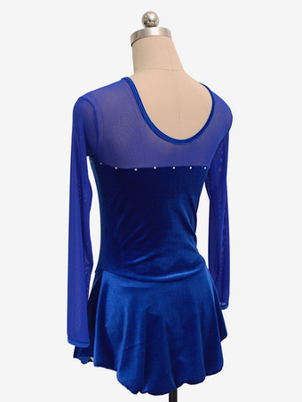 スケートドレス長袖ブルー韓国ビロードダンス衣装