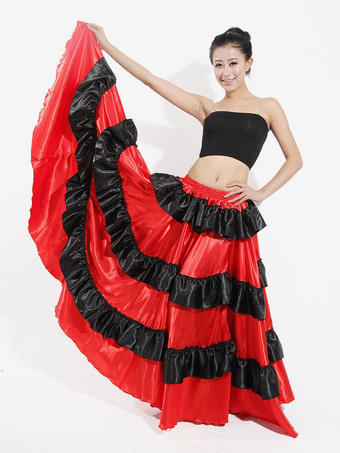 Paso Doble Dance Skirt Two Tone Ruffle Red Long Skirt