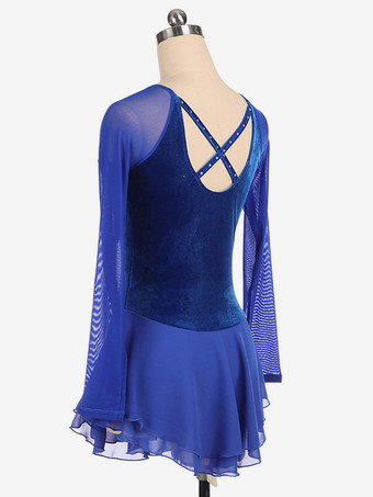 スケートドレスブルー韓国ビロード長袖ダンス衣装