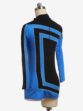 スケートドレスブルー韓国ビロードストライプダンス衣装