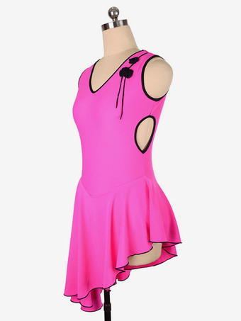 スケートドレスローズポリエステルボディコンダンス衣装