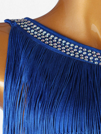 ラテンダンスドレスフリンジラインストーンレイヤードフリル女性ラテンダンサーダンスコスチューム