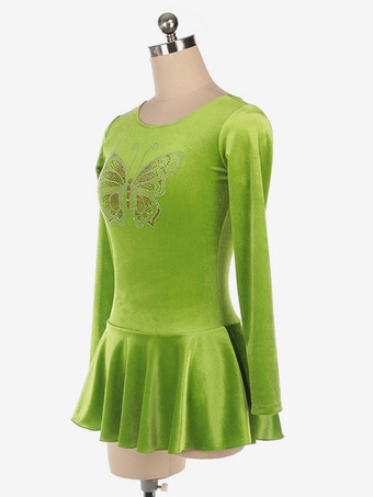 スケートドレス長袖草緑韓国ベルベットダンス衣装