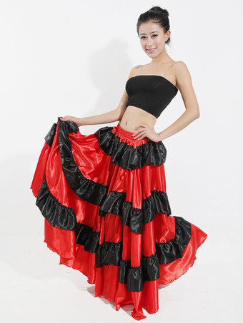 Paso Doble Dance Skirt Two Tone Ruffle Red Long Skirt