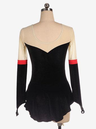 スケートドレス黒韓国ベルベットカラーブロックダンス衣装