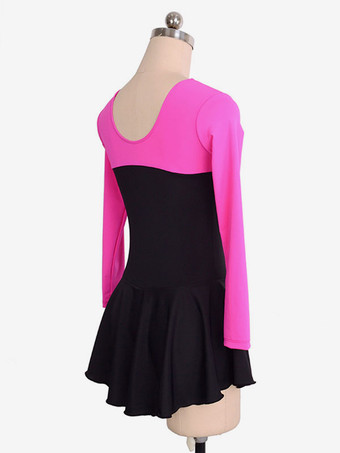 スケートドレスローズポリエステル長袖ツートンカラーのダンス衣装