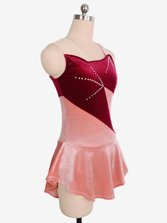 スケートドレスブルゴーニュ韓国ビロード色ブロックダンス衣装