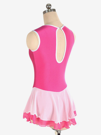 スケートドレスローズポリエステルカラーブロックダンス衣装