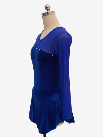 スケートドレス長袖ブルー韓国ビロードダンス衣装