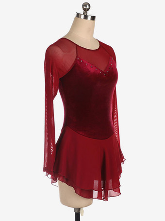 スケートドレスブルー韓国ビロード長袖ダンス衣装