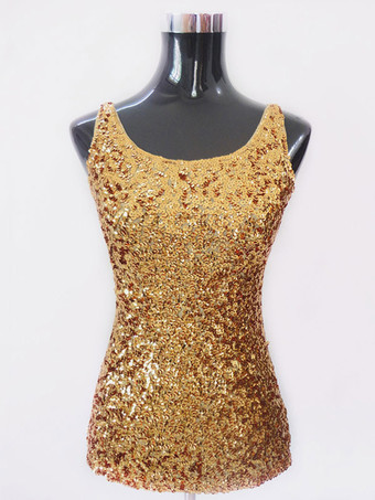 ゴールド ダンス衣装　ラテンダンス　女性用　パフォーマンス　ラテンダンサー　無地　ライクラ・スパンデックス　大人用　ベスト　