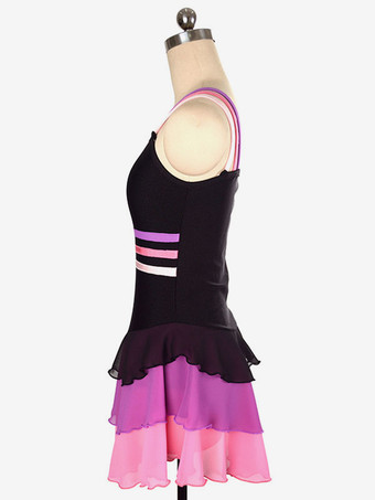 スケートドレスブラックポリエステルストライプダンス衣装