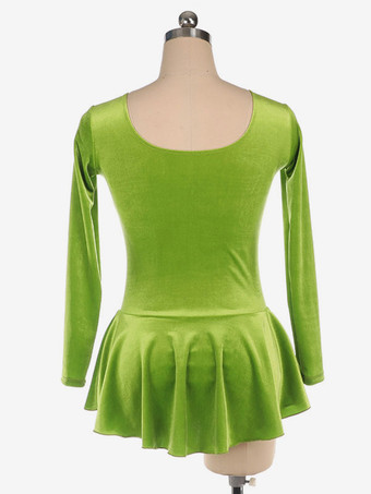 スケートドレス長袖草緑韓国ベルベットダンス衣装