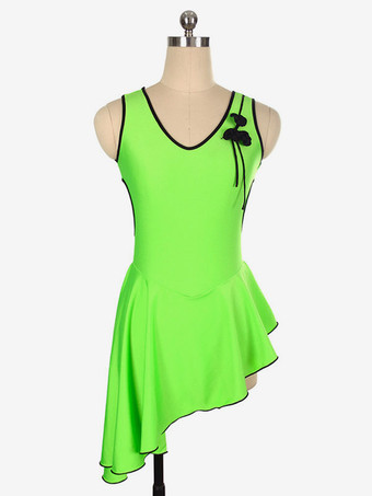 グラスグリーンスケートドレスローズポリエステルボディコンダンス衣装