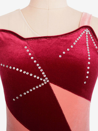 スケートドレスブルゴーニュ韓国ビロード色ブロックダンス衣装