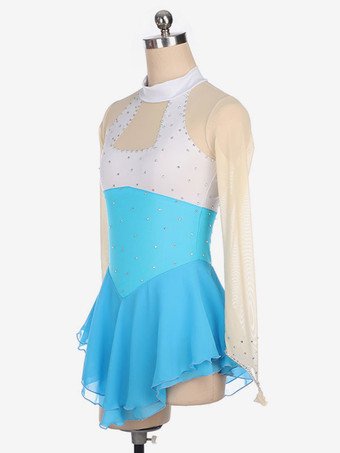 スケートドレスライトスカイブルー韓国ビロード色ブロックダンス衣装