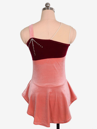 スケートドレスブルゴーニュ韓国ビロード色ブロックダンス衣装