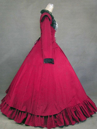 中世 ドレス 女性用 プリンセス 貴族ドレス ワインレッド 長袖 ゴシック パーティー レトロコスチューム ヨーロッパ　宮廷風 中世 ドレス・貴族ドレス バーガンディ