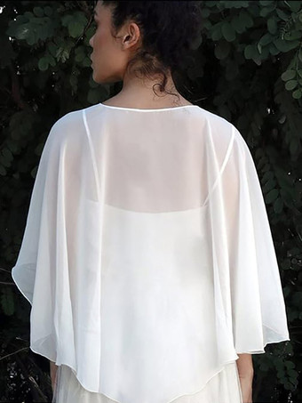 ウェディングラップアイボリー半袖ジュエルネックショールシフォンブライダルカバーアップ