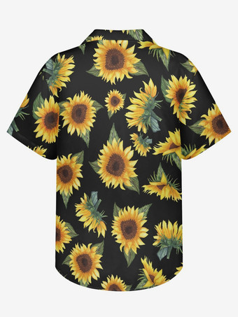 男性ファンキーアロハシャツ半袖夏休みひまわりプリントビーチカジュアルハワイシャツ
