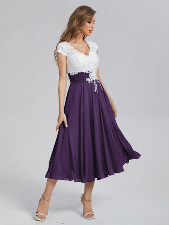 マザーオブザブライドドレスVネック半袖Aラインカットアウトゲストドレス結婚式用