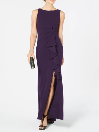 プラムブライダルマザードレス バトーネック ノースリーブ プリーツシース ウェディングゲストドレス 無料カスタマイズ