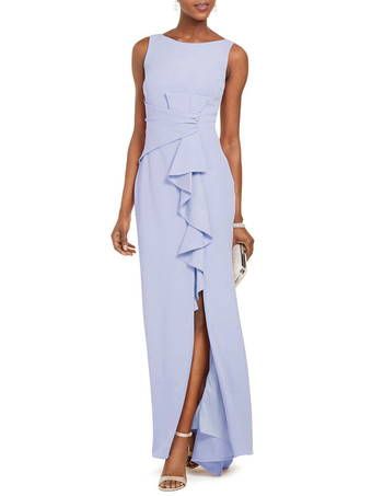 ライラックブライダルマザードレス バトーネック ノースリーブ プリーツシース ウェディングゲストドレス 無料カスタマイズ