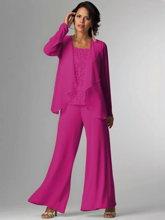 MagentaTenue de mère de mariée Tenue de mariage d'invitée blanche en chiffon 3 pièces