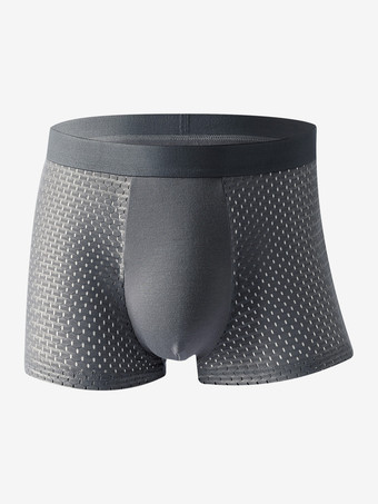 ダークグレー メンズ下着メッシュソリッドカラースポーツボクサーブリーフ4枚