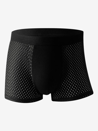 ブラック メンズ下着メッシュソリッドカラースポーツボクサーブリーフ4枚