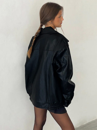 コーヒーブラウンジャケット PUレザーポケット ジッパー カジュアルジャケット