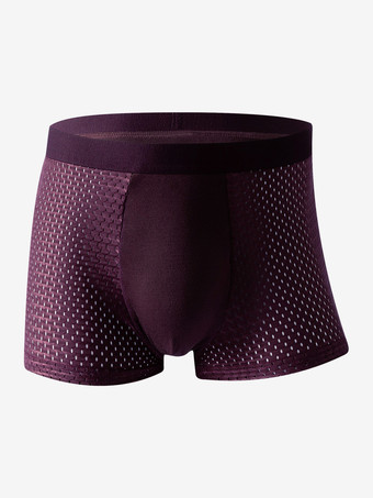 バーガンディーメンズ下着メッシュソリッドカラースポーツボクサーブリーフ4枚