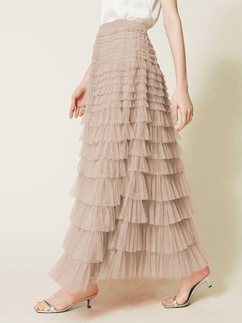 ケーキスカート マルチレイヤー 伸縮性ウエスト 春秋 デイリーカジュアルスカート