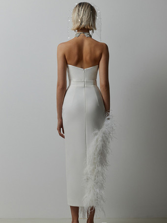 ボディコンドレス フェザートリム オフショルダー アシンメトリー パーティークラブドレス