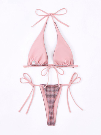 ホルター ロングライン ビキニ トップとサイドタイ Gストリング ボトム 2点セット