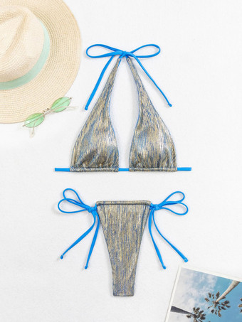 ホルター ロングライン ビキニ トップとサイドタイ Gストリング ボトム 2点セット