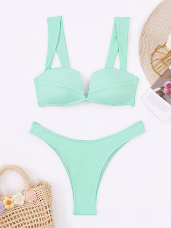 ライトグリーン ハーフカップビキニトップとハイカットボトムの2点セット