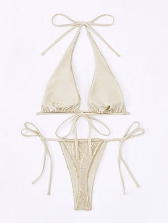 ホルター ロングライン ビキニ トップとサイドタイ Gストリング ボトム 2点セット