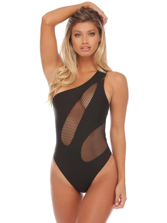 アシンメトリーカットアウトワンショルダーハイカットバックレスワンピース水着