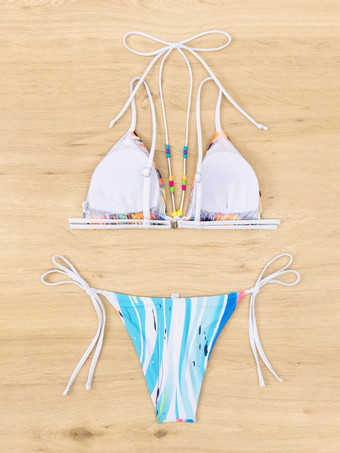 ホルター三角ビキニトップとサイドタイボトムの2点セット