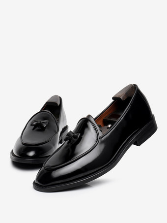 Cowhide Slip-On Mens Loafer Bow Dress Prom Homecoming Wedding Shoes