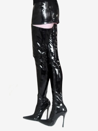 セクシーブーツ ジッパー スティレットヒール ブラック スーパーロングブーツ 